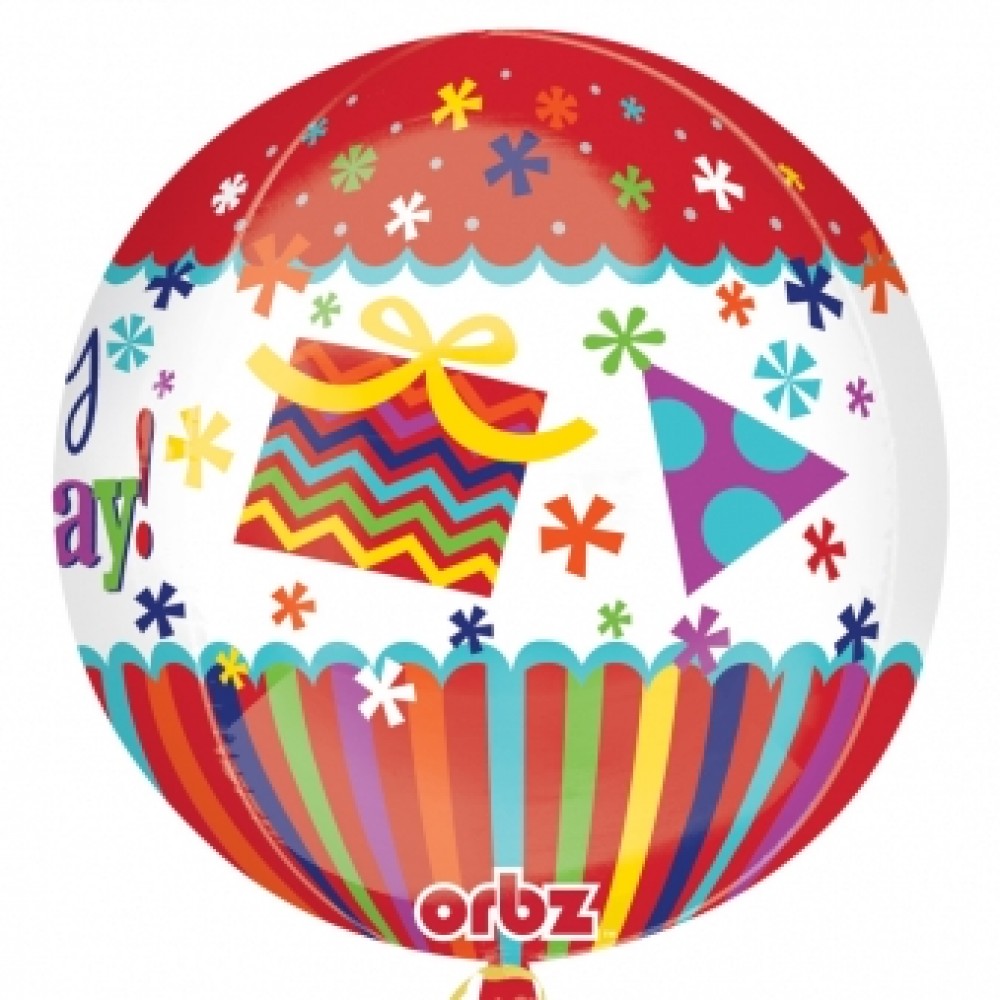 Orbz Happy Birthday Foil Balloon - 15"/38cm w x 16"/40cm h