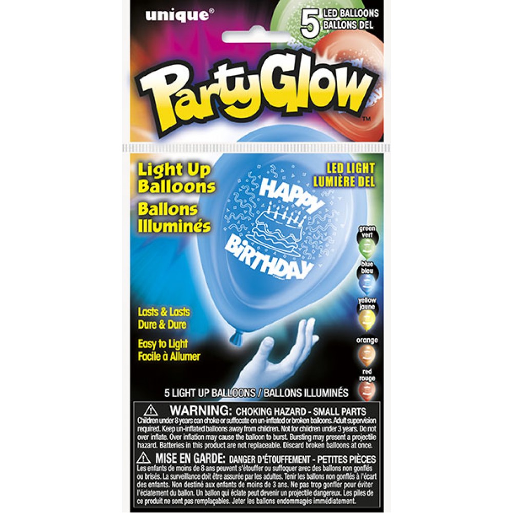 5 HAPPY BIRTHDAY ΔΙΑΦΟΡΑ ΧΡΩΜΑΤΑ PARTY GLOW LIGHT UP BALLOONS 