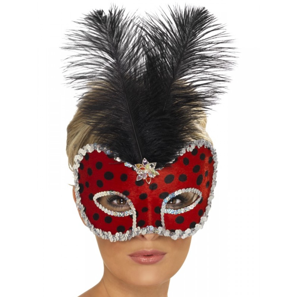 Lady Bug Visage Eyemask With Feather